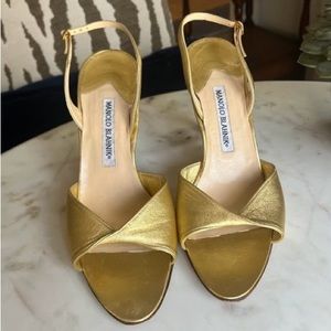 Gold Manolo Blahnik Gold Twist Slingback Sandal Heels